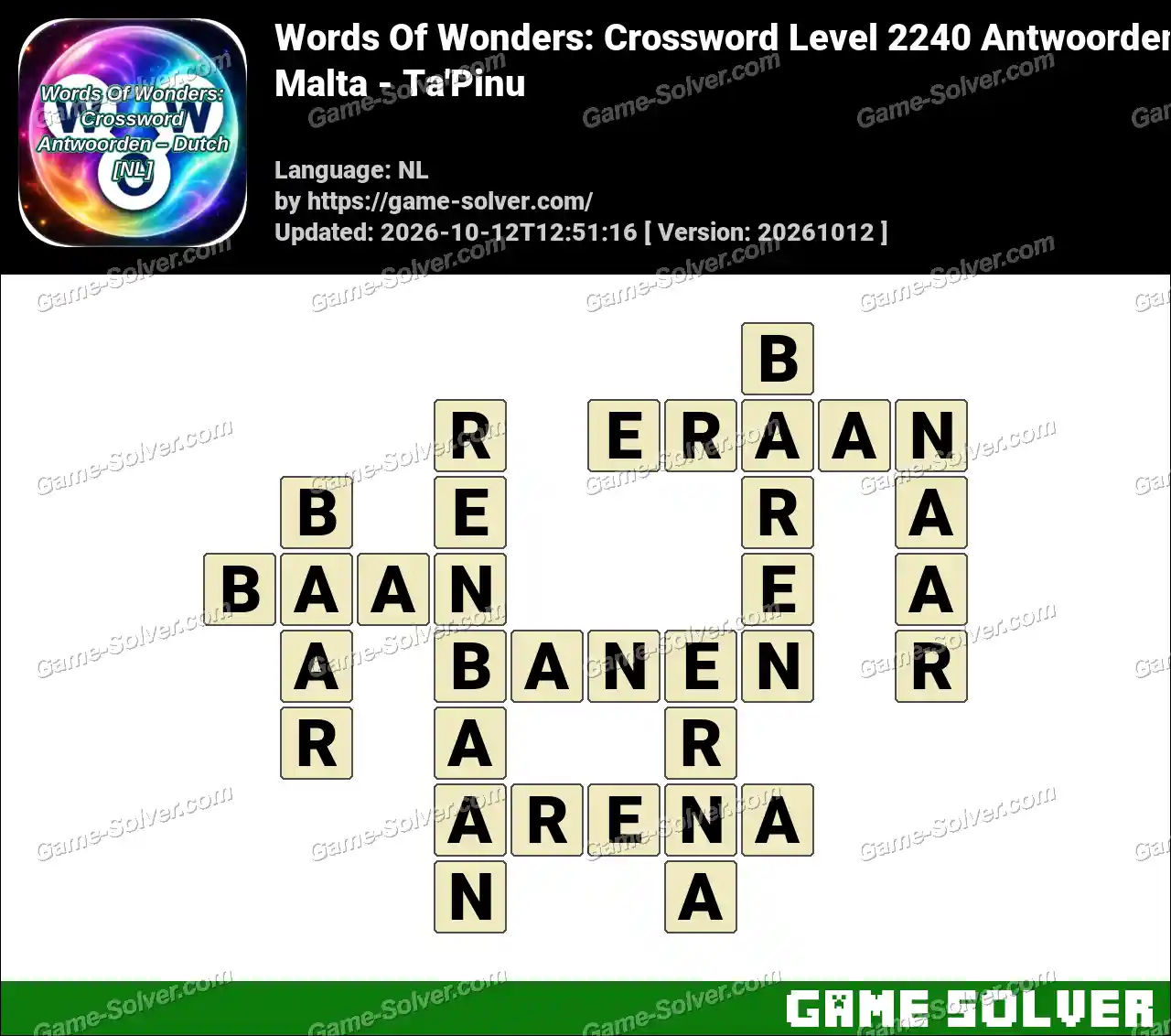 Words Of Wonders: Crossword Level 2240 Antwoorden – Malta – Ta’Pinu